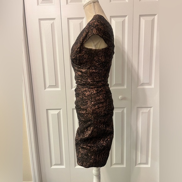 Rickie Freeman Teri John Dress Black and Gold Rose Gold Size 4 - Picture 5 of 16